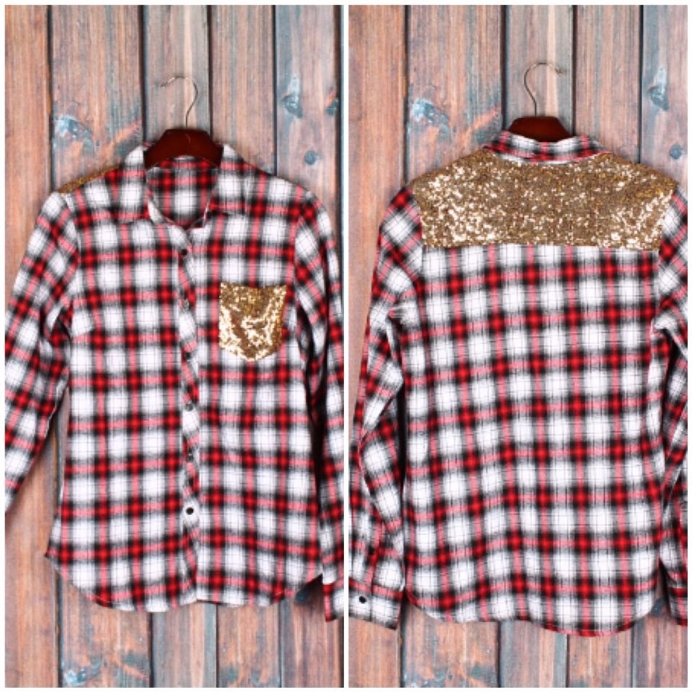 Boutique Flannel Shirt with Glitter Sequins